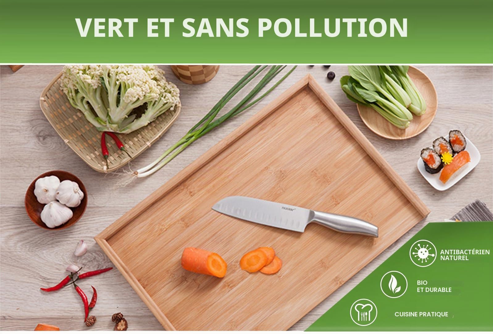 Planche à découper en bois extra large 70 x 45 x 2,5 cm - Planche à découper réversible pour cuisine - Grand plateau à découper avec rainure pour jus - Pour viande, légumes, fromages, pain