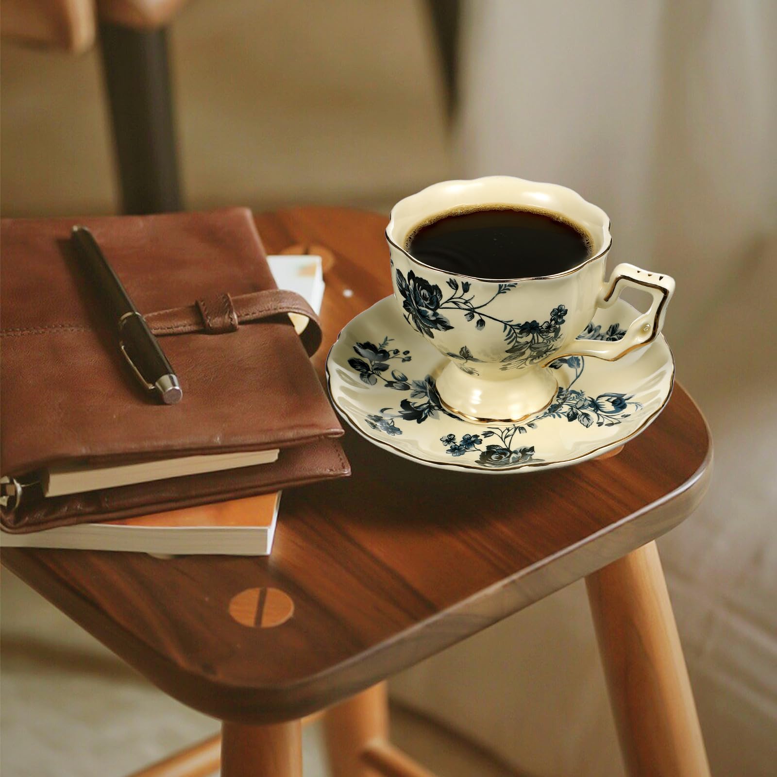 Tofficu 1 Set Tasse et Soucoupe en Céramique Ensemble Tasse et Soucoupe en Céramique à Café Vintage pour Thé de L'après-midi à Domicile