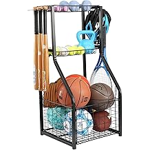 YueTong Sports Equipment Organizer for Garage Organization,Ball Storage With Basketball Holder and Ball Cart Rack,Outdoor Toy Storage with Bin for Nerf Gun,Football,Volleyball Stuf,Gym Accessories