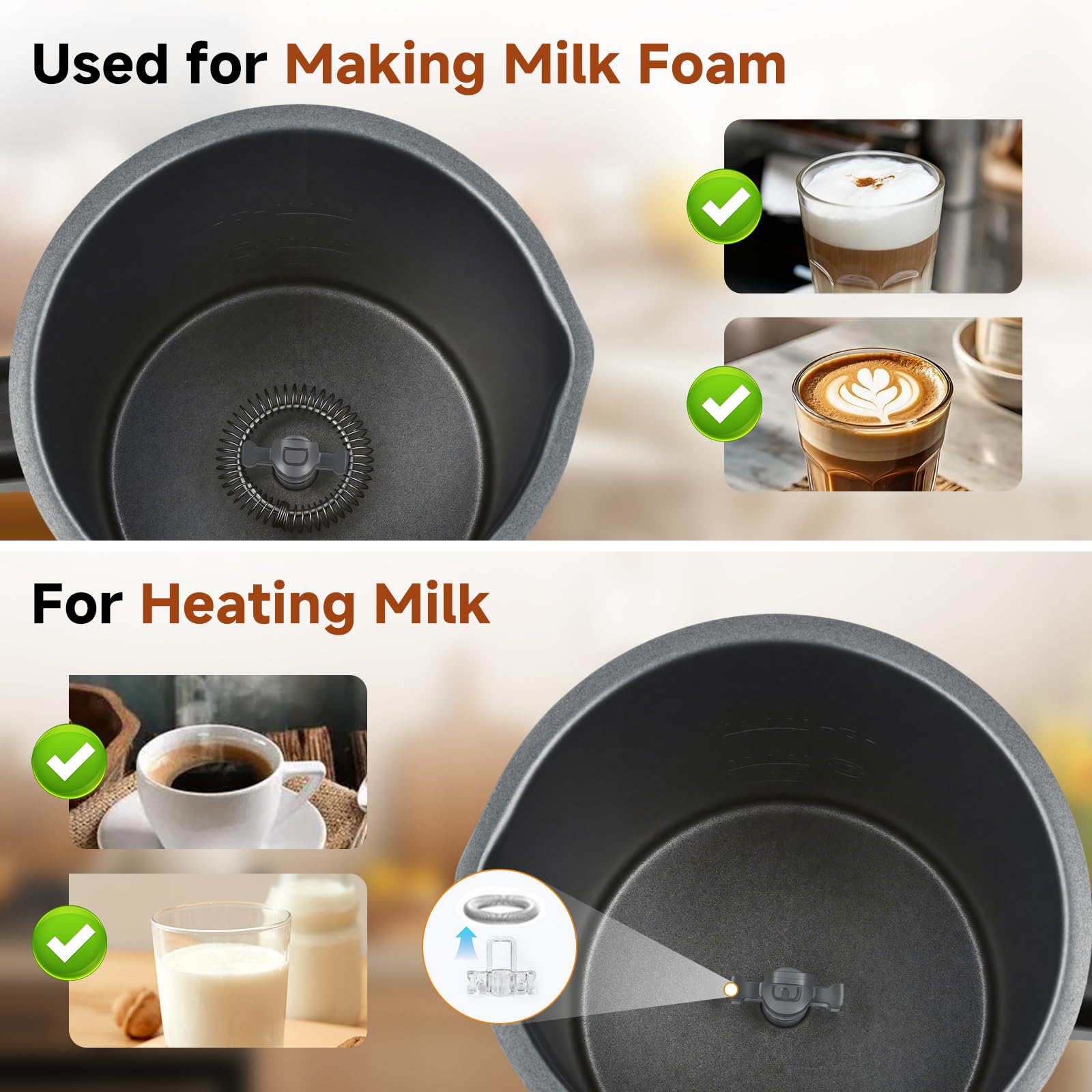 Espumador de leche eléctrico 4 en 1, espumador portátil de mano para bebidas frías y calientes