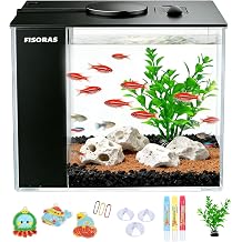 0.5Gal 1.9L Small Aquarium with Water Filter Pump and LED Light