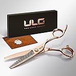 ULG Professional V-Tooth Hair Thinning Scissors Luxury 18K Rose Gold Coated 6.5 Barber Scissors 440C Japanese Stainless Steel Hand-Honed Convex Blades Offset Handles Tension Adjustable, Right-Handed