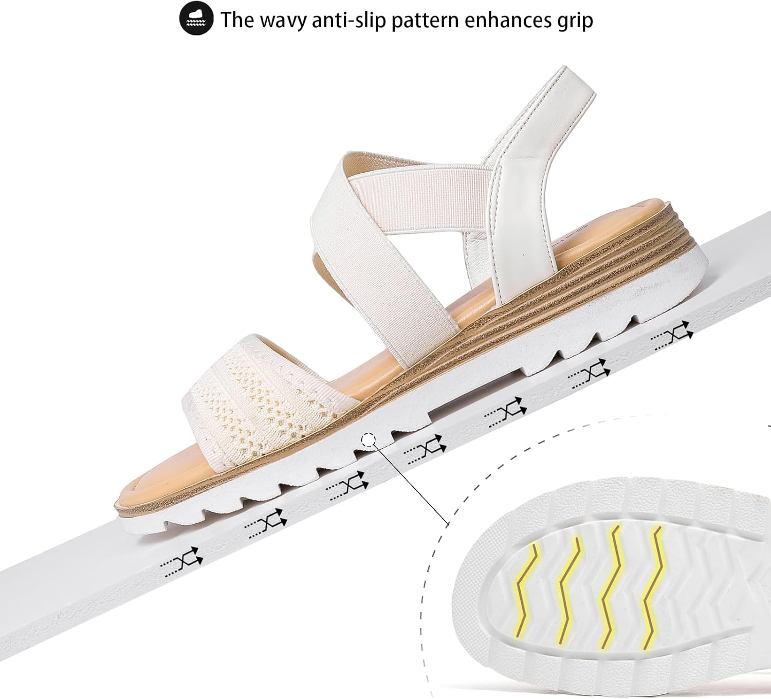 Saidoteto Women's Flat Sandals,Comfortable Elastic Ankle Strap Slingback Slip-On Open Toe Low Wedge Walking Sandals for Summer & Casual - Image 5