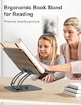 Tounee Support de livre pour la lecture, support de livre réglable avec 360° Base pivotante, support de livre de cuisine pliable avec clips de page élastiques pour partitions musicales, recette, tablette, ordinateur portable