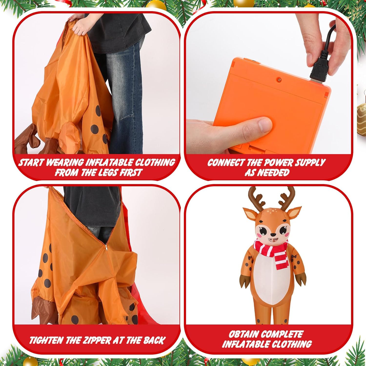Soulchen 6.5 ft Christmas Inflatable Reindeer Costume Adult Outdoor Blow up Elk Deer Costumes Holiday Funny Inflatable Christmas Costume for Women Men Xmas Cosplay Party Halloween Cosplay