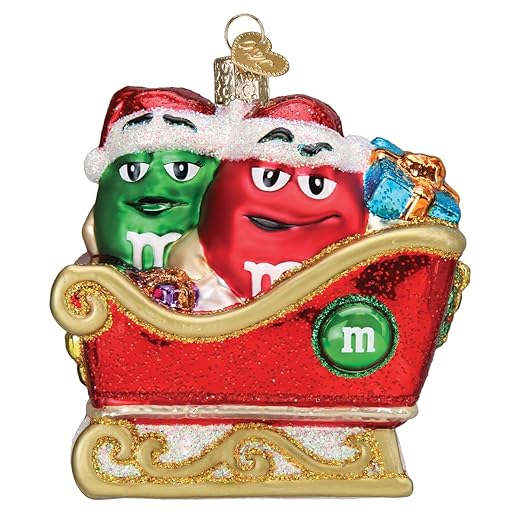 Old World Christmas M&M'S in Sleigh Glass Blown Ornament for Christmas Tree, Handcrafted Holiday Decoration, M&Ms Collection