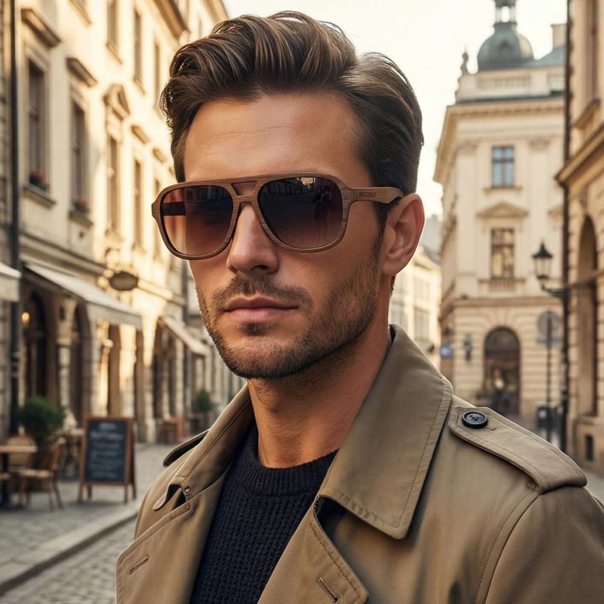Gafas de Sol Piloto Polarizadas de Madera - Gafas de Sol Modernas con Funda de Bambú para Hombre y Mujer Regalos Perfectos