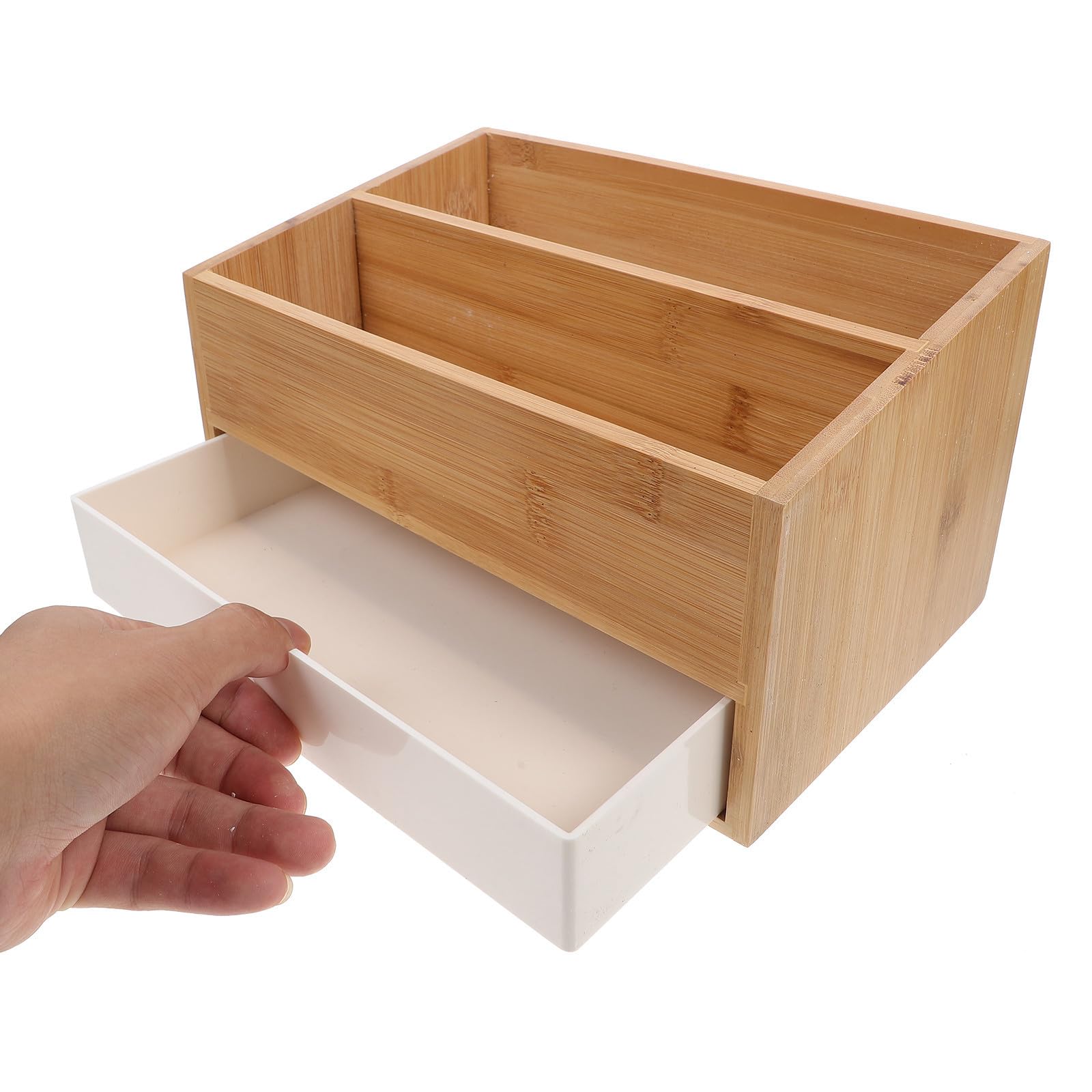 SOLUSTRE Organizador de Escritorio de Madera con Cajón y Compartimentos