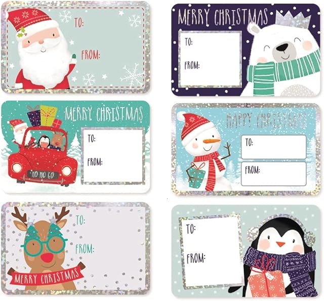 80 Lovely Christmas Collection Labels Stickers Adhesive- 2.3x1.33 inches Adored by Little Ones Christmas Stickers Tags , Adhesive Holographic Xmas Prime Gift Stickers Label, Cute Stickers by G4Gadget