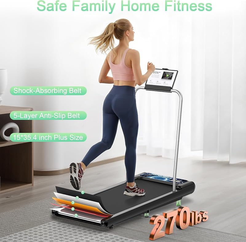 Walking Treadmill Pad with 8% Incline, 4-in-1 Portable Walking Treadmill Under Desk with Handle bar, 265 lbs Capacity, App & Remote Control, Quiet Space Saving Design for Home Office image 4