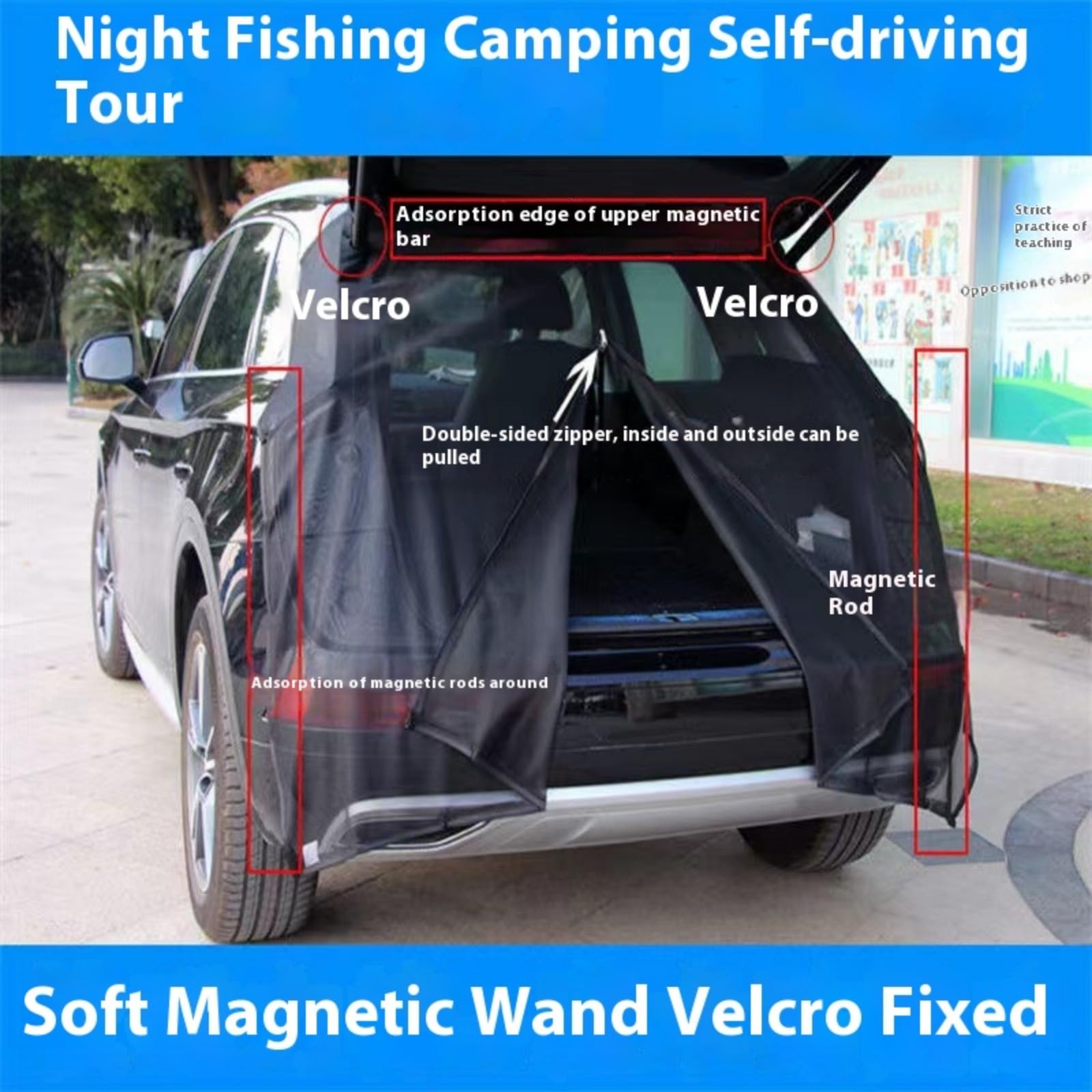 Tyafzzn vliegengaas, 180 x 150 cm, vleugeldeur, kofferbakafdekking, zonwering, magnetisch, auto, scheidingsgordijnen, zonwering voor SUV, outdoor, camping