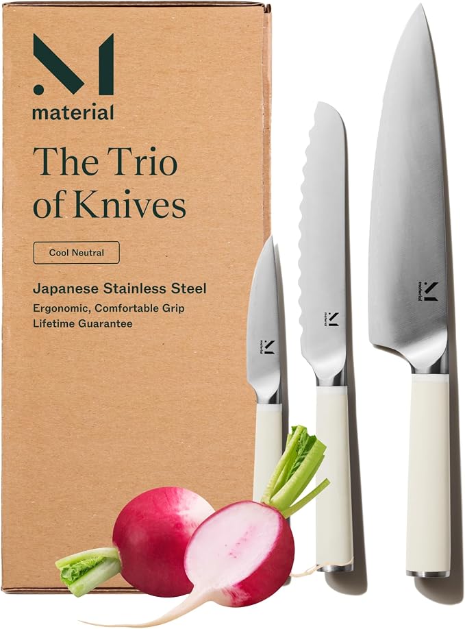 Material Kitchen Knife Trio, Carbon Stainless Steel in Color Cool Neutral