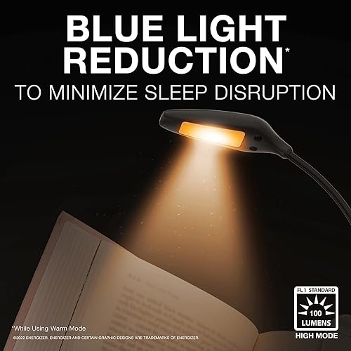 Vista 3 de ENERGIZER Luz LED recargable FLEX, 3 modos, luz de lectura cálida con clip con cuello flexible para leer en la cama (USB incluido)