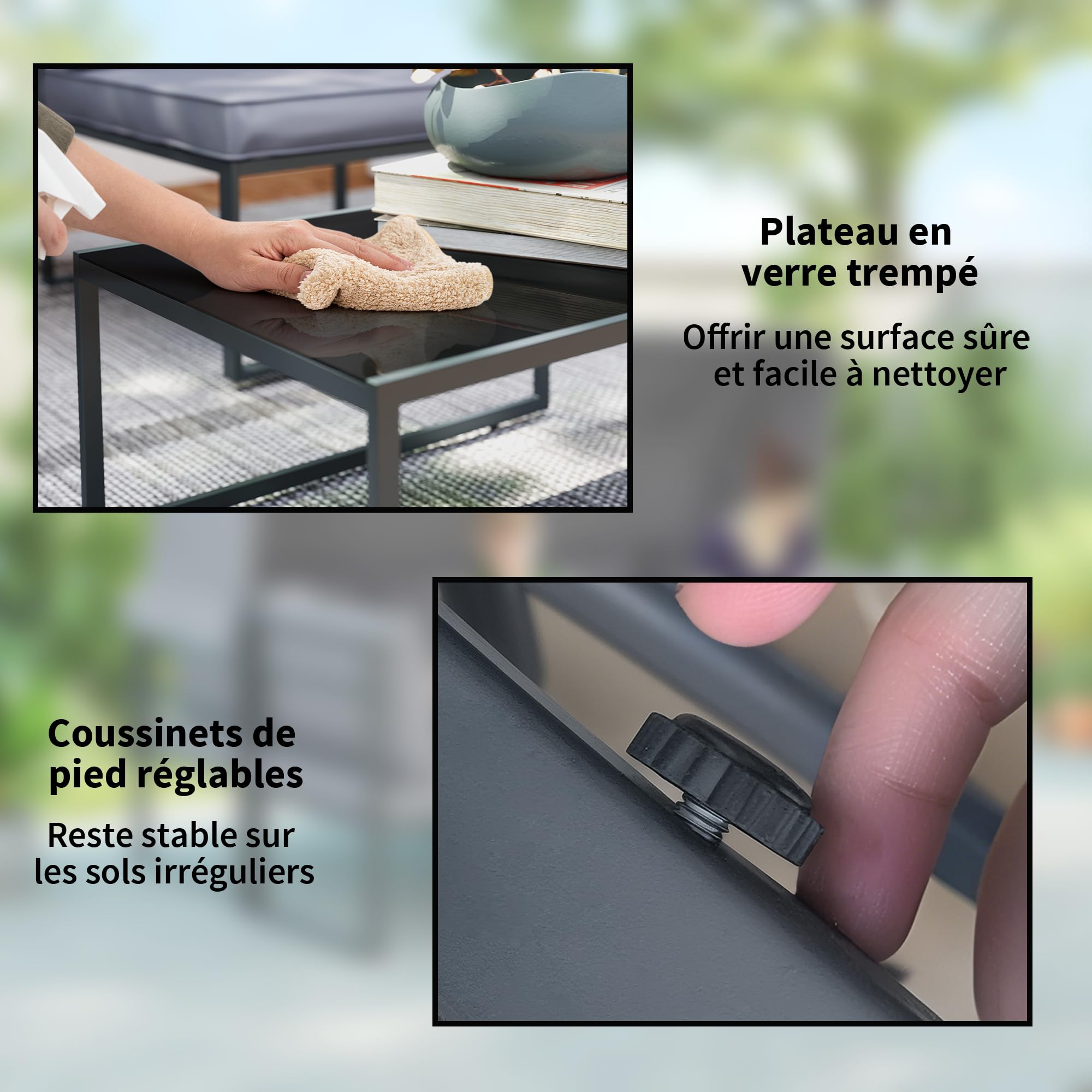 Outsunny Salon de Jardin extérieur 4 pièces modulaire avec canapé 3 Places, 2 fauteuils et Table Basse en Verre trempé, mobilier de Jardin avec Coussins Inclus pour terrasse ou véranda, Gris