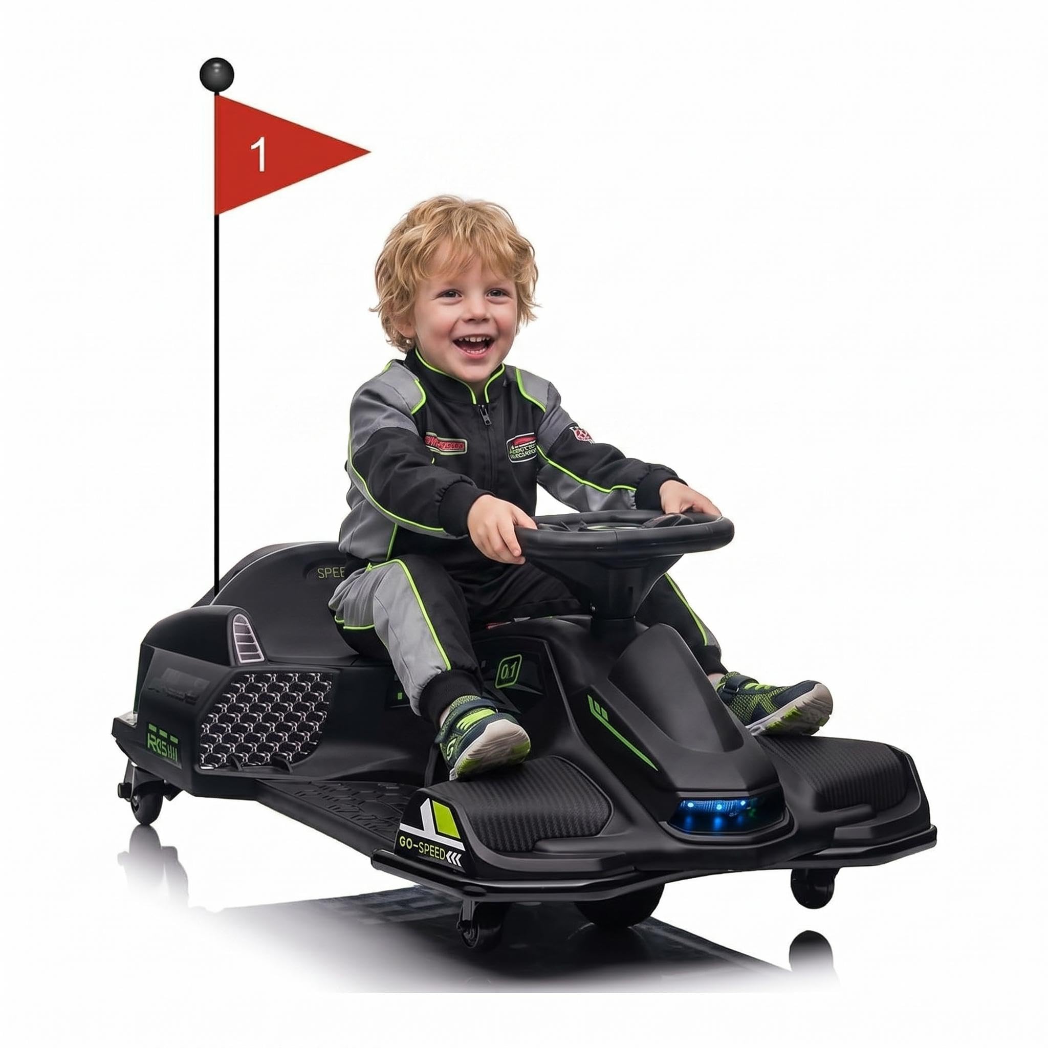 GarveeLife 24V Electric Go Kart for Kids Aged 8+ – Ride-on Racing Kart with Drift Mode, 180W Brushless Motor, Max Speed 16 Km/h, Anti-Rollover, Variable Speed Control, Soft Start & LED Lights