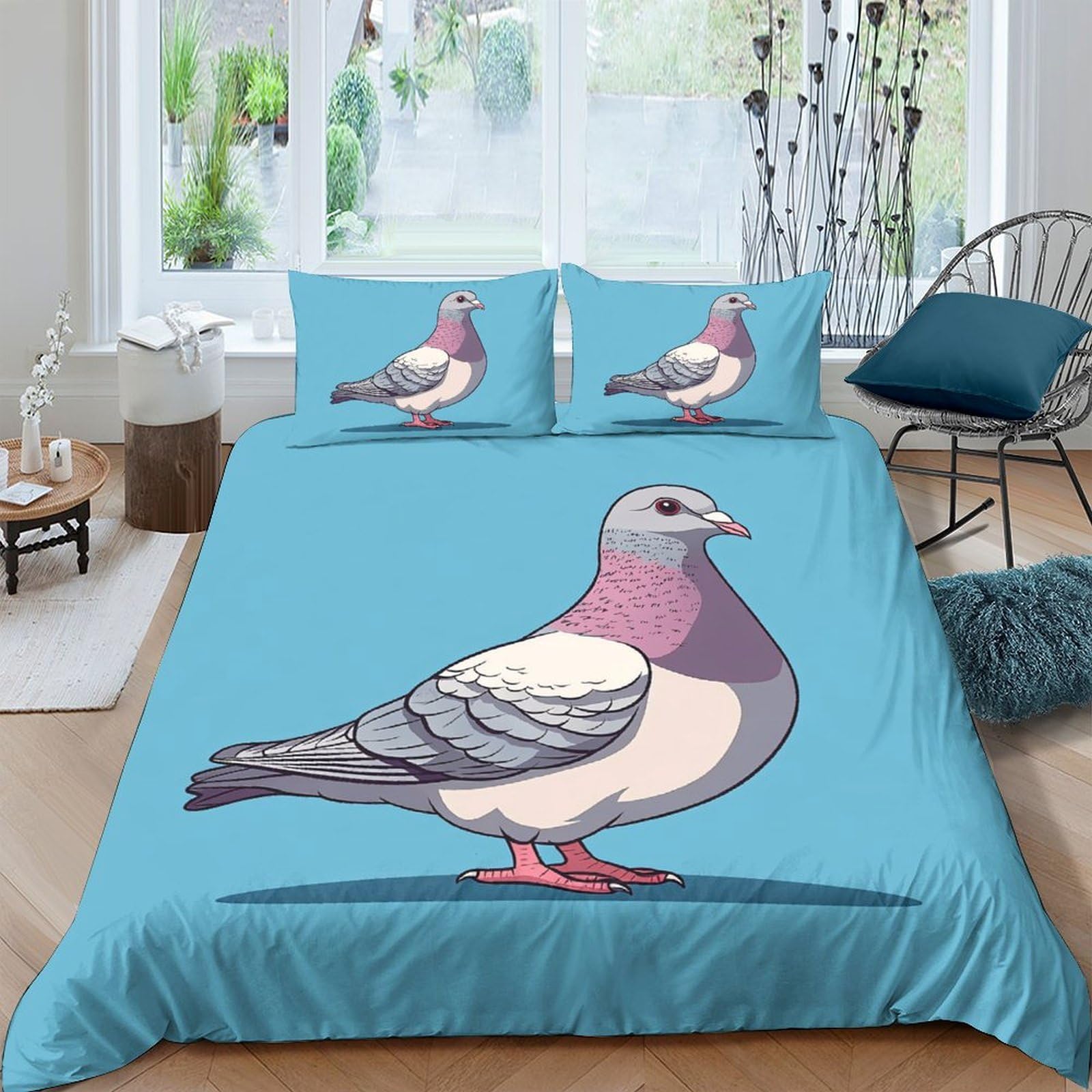 Ctjqhvkz Style-2 3D Printed Pigeon Art Fitted Sheet Microfiber Soft Blue Bird Mattress Cover For Bedroom Guest Room Decor Single（135X200cm）