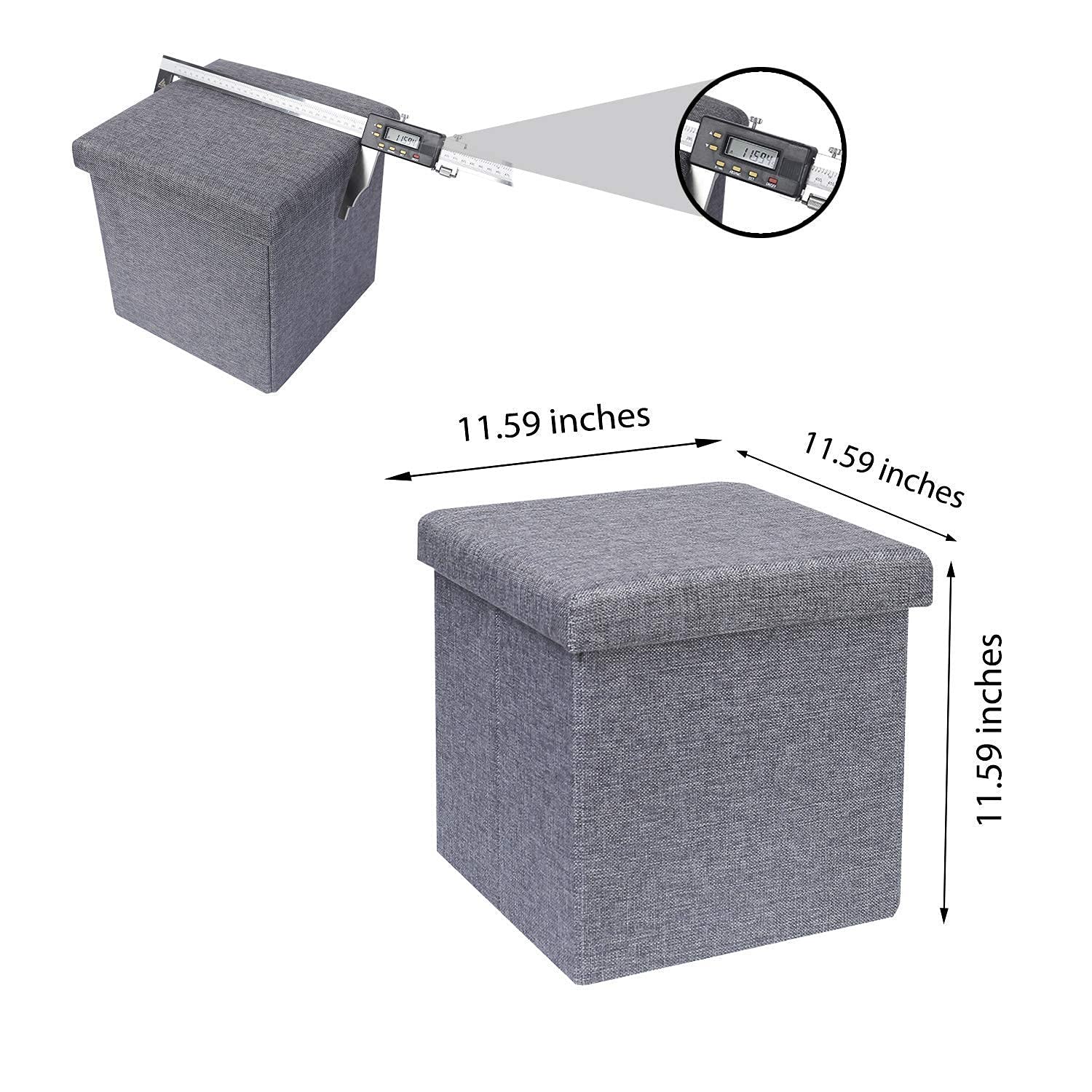 Venvintra Storage Ottoman Cube, Linen Small Coffee Table, Foot Rest Stool Seat, Folding Toys Chest Collapsible for Kids Grey 1