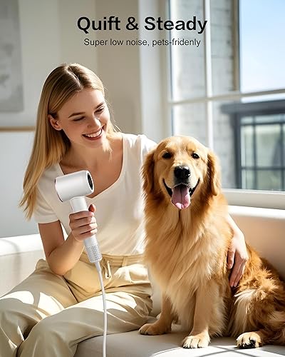 Miniatura 9 de Secador de pelo con difusor, secador iónico de alta velocidad, 500 millones de iones negativos de bajo ruido, accesorios magnéticos, control térmico