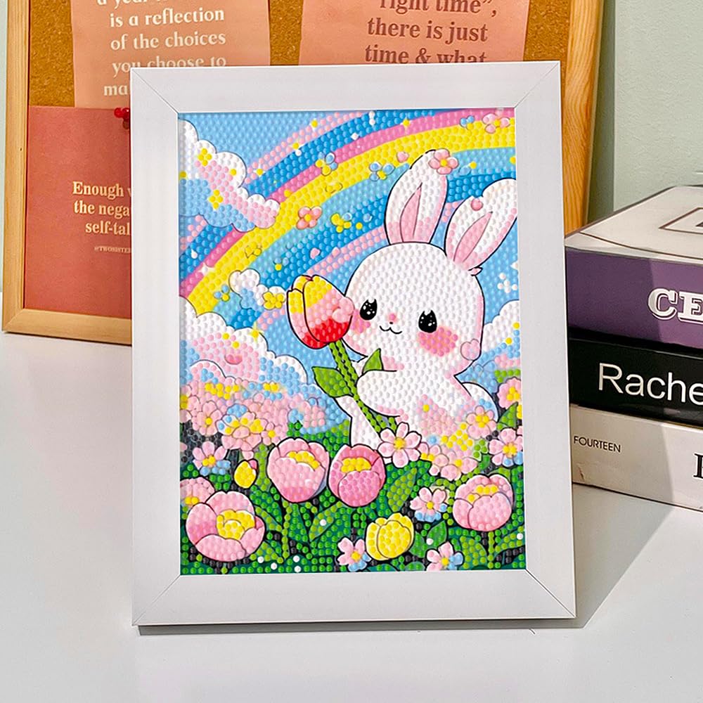 PERFECTSIGHT Cute 5D Diamond Art Kits with Wooden Frame, Kawaii DIY Painting Art for Adults Teen, Diamond Arts and Crafts Sets, Big Gem Full Drill Diamond Dots for Home Wall Decor ()