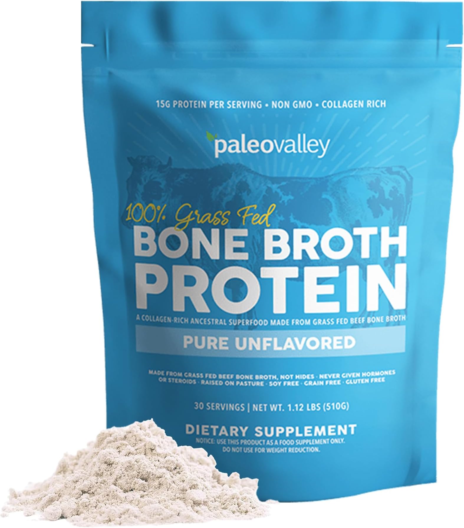 - Paleovalley 100% Grass Fed Beef Bone Broth Protein Powder - Rich in Collagen Peptides for Hair, Skin, Gut Health, Bone and Joint Support - 15g Protein Per Serving - No Gluten or GMOs