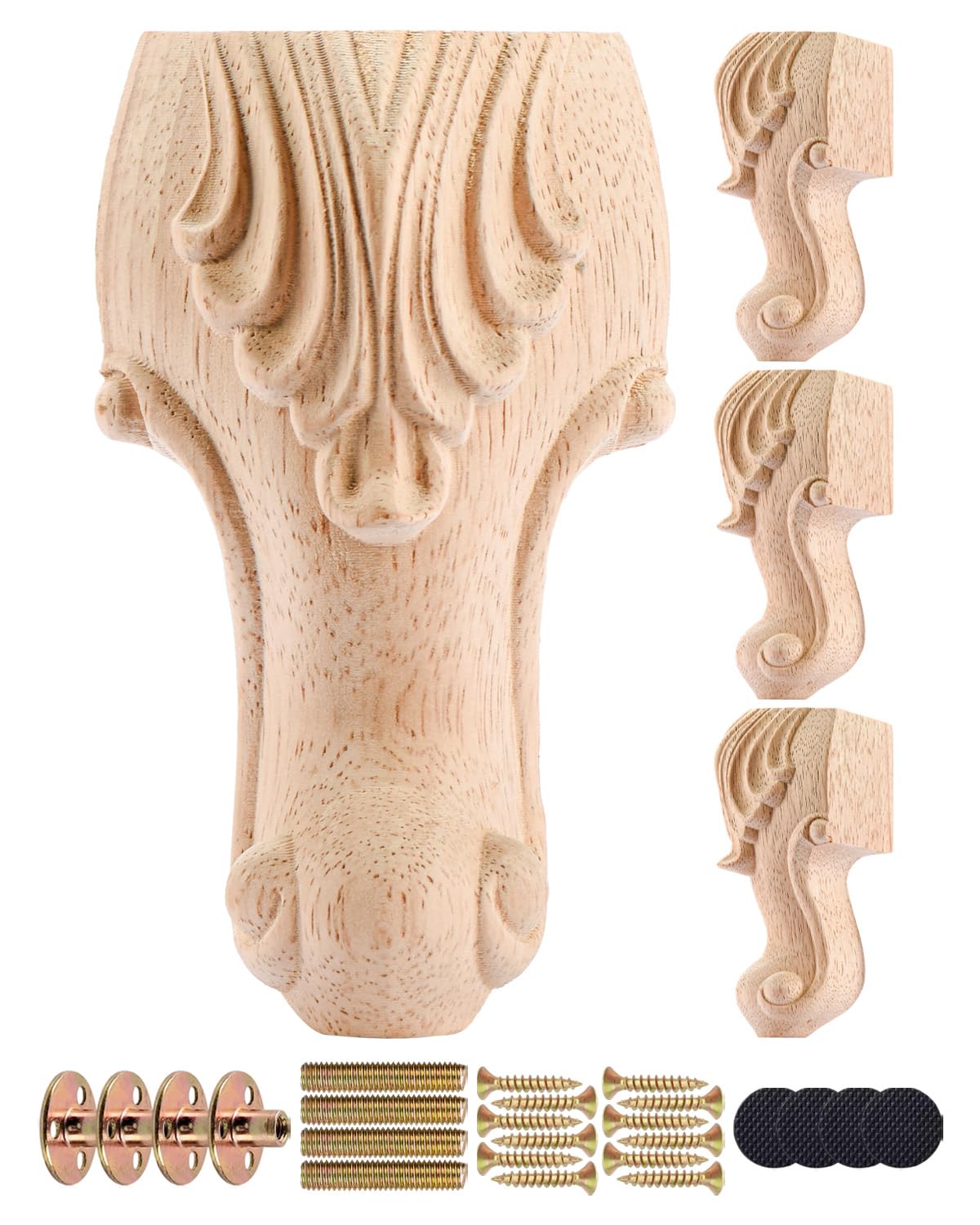 La Vane 10cm Europäische handgeschnitzt Massivholz Möbelfüße 4 Stück | Klassisch Naturholz Geschnitzte, 100kg/Fuß. Für Sofa Bett Schrank Couchtisch. Inkl. Reservezubehör. Für erfahrene Heimwerker
