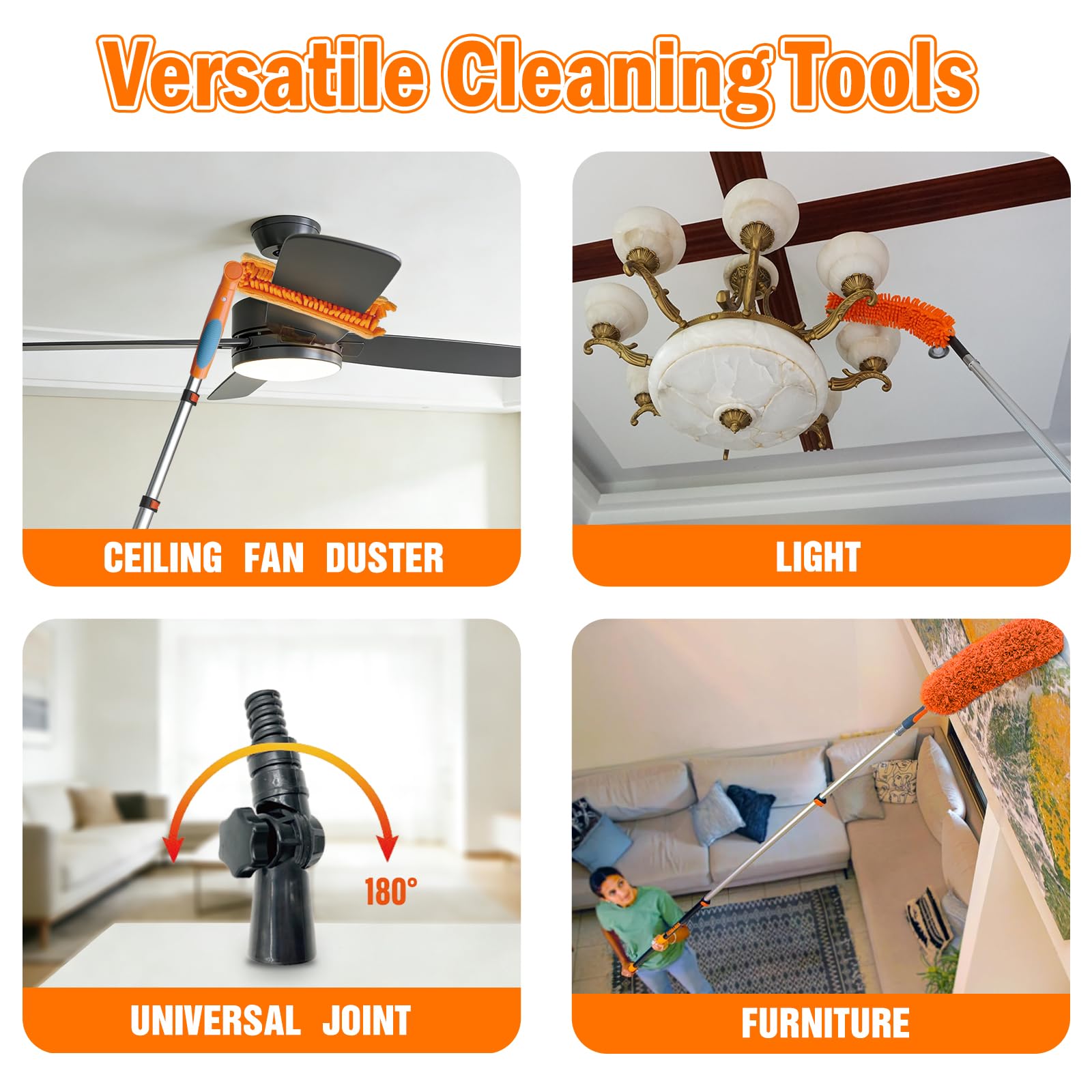 LAANPOLE 6m Deckenventilator Staubwedel & 3,6m Auto Waschbürste Set mit Eimer – Teleskop-Staubwedel waschbar für Decken, Ventilatoren, Lücken + Autowaschbürste mit Fensterputzer, Mopp, Mitt, Radbürste