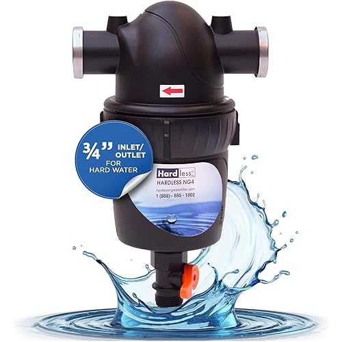 Hardless NG4 Whole House Water Filter- Salt-Free Alternative Softening Device- Reduces Limescale, Sediment & More - Compact, Easy to Install- Comes with 3/4" Inlet/Outlet- Home Water Filtration System