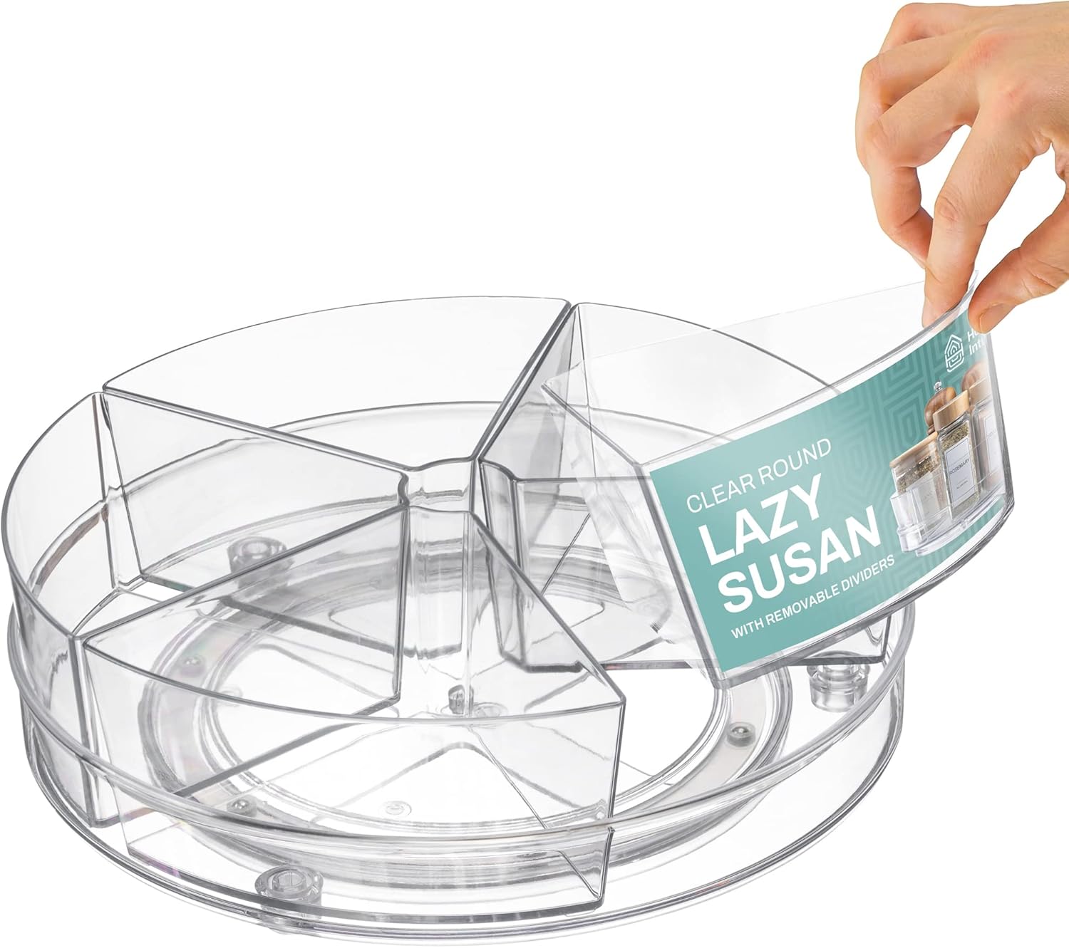 Home Intuition Round Plastic Lazy Susan Turntable Food Storage Container for Kitchen (5 Removable Bin, 2 Pack)