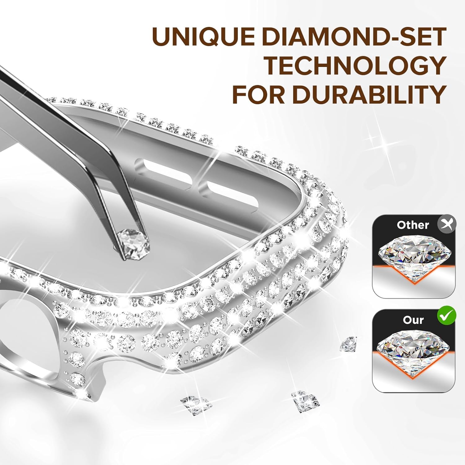 KADES Bling Case Compatible for Apple Watch Series 11/10 42mm, Sparkly Full Diamond Protective PC Bumper Cover, Rhinestone Frame for Women, 42mm-Silver - Image 4