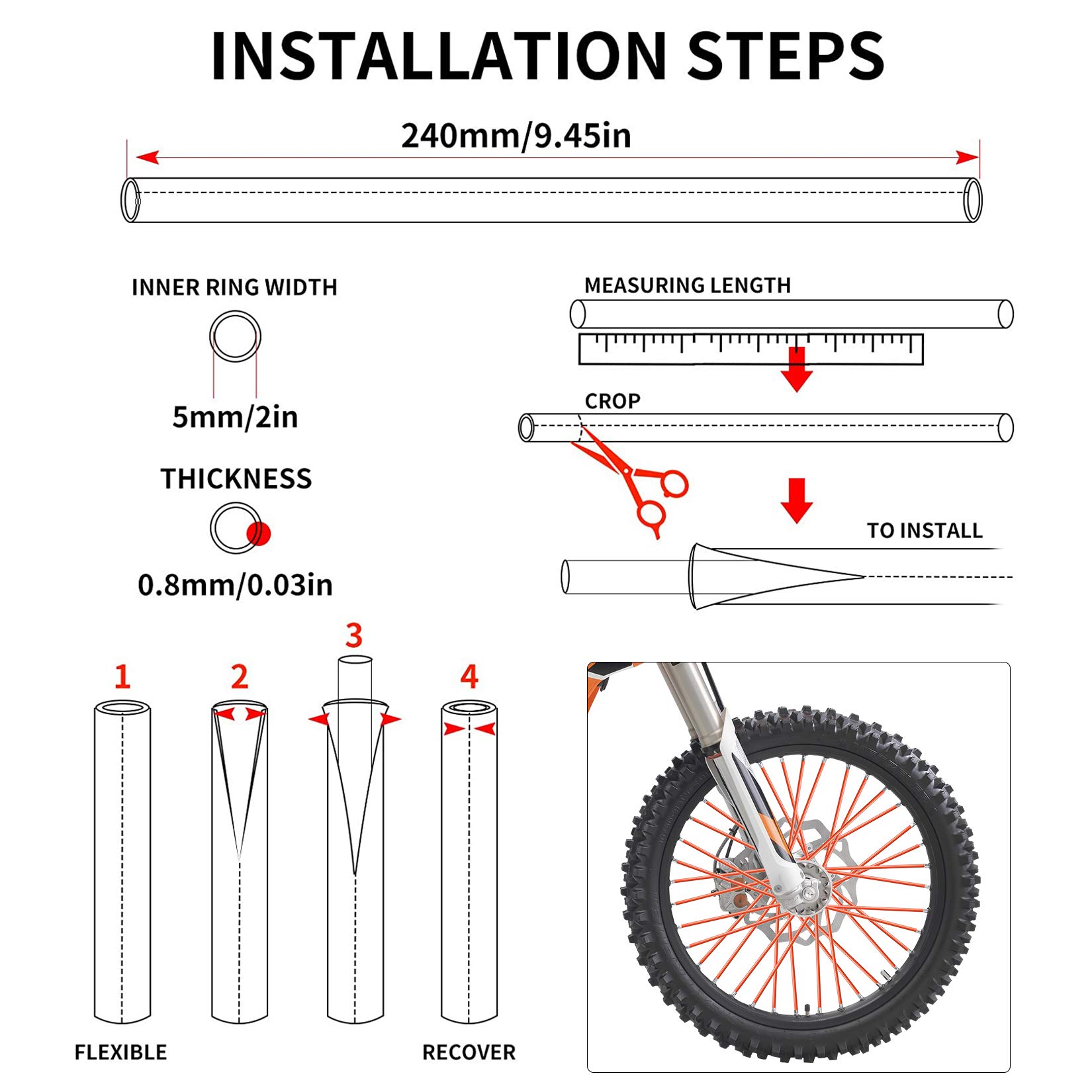 Spoke Covers Spoke Skins,PSLER 72pcs Wheel Rim Trim Wrap Reusable Protector Covers for Wheelchair Mountain Motorbike - Orange Spoke Covers — view 6