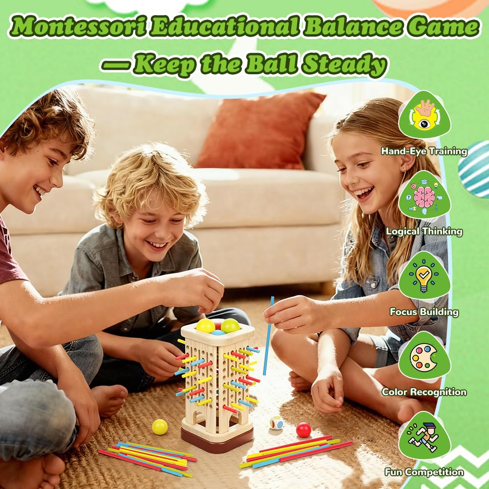 Ainiv Wooden Board Game, Montessori Educational Toys with 32 Colorful Wooden Sticks and Dice, Math Educational Toy - Image 4