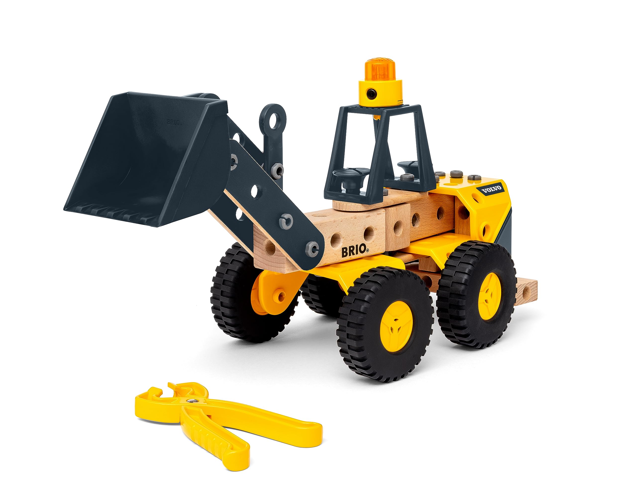 BRIO Builder 34598 Volvo Frontlader - Starkes Baufahrzeug mit beweglicher Ladeschaufel, Knicklenkung und Lichtmodul - Empfohlen für Kinder ab 3 Jahren