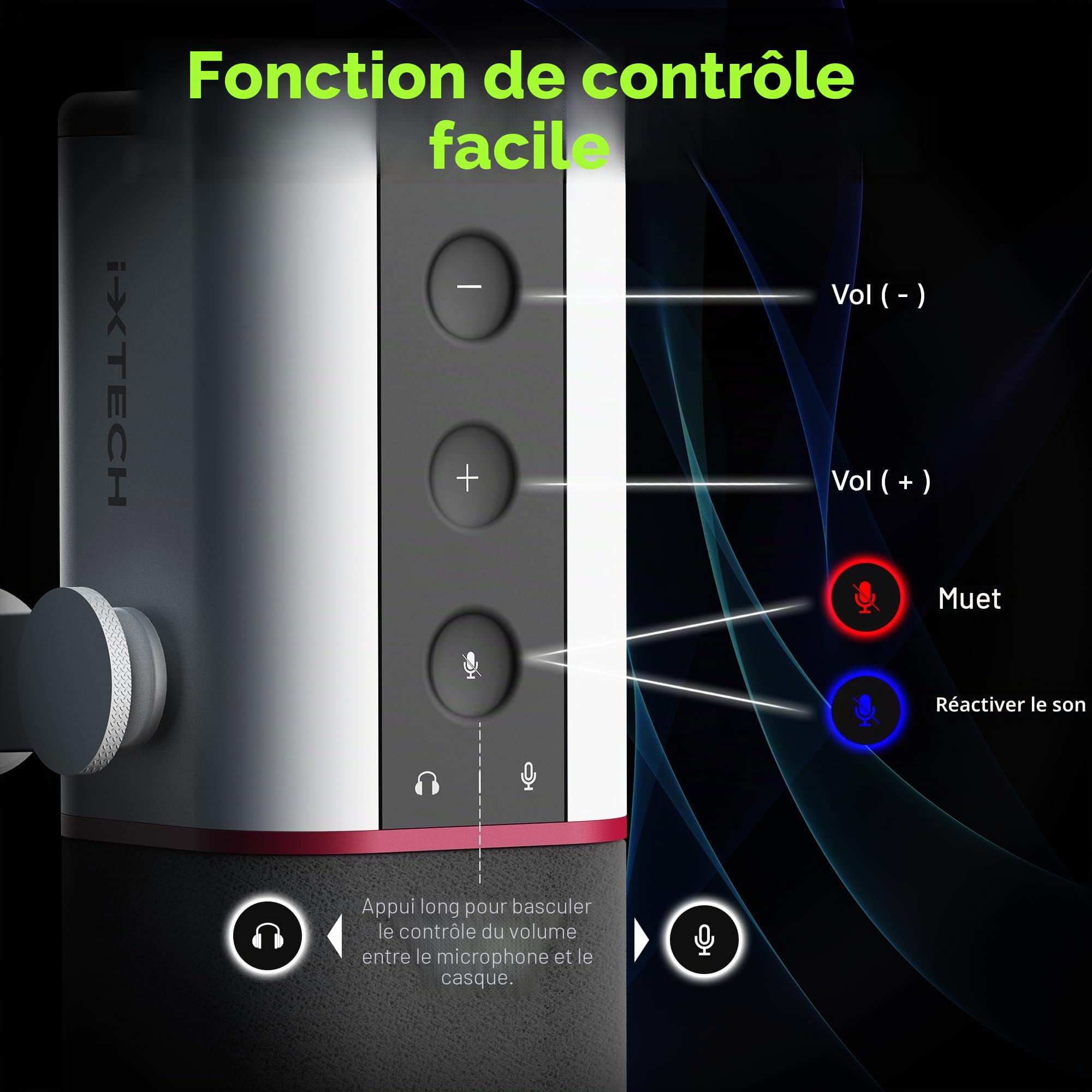 IXTECH Microphone Dynamique cardioïde avec Cache-Micro, Microphone Vocal USB XLR pour podcasting, Streaming, Enregistrement, Jeux et Voix Off (Blanc)