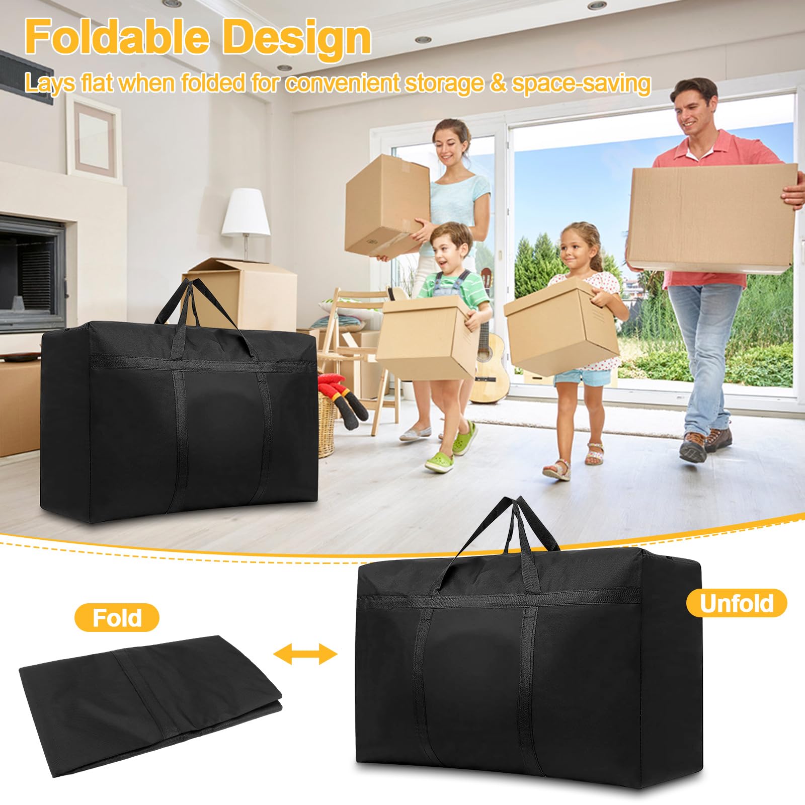 2 borse portaoggetti extra large in tessuto Oxford 600D, resistenti, per trasloco, con cerniere e manici rinforzati, impermeabili