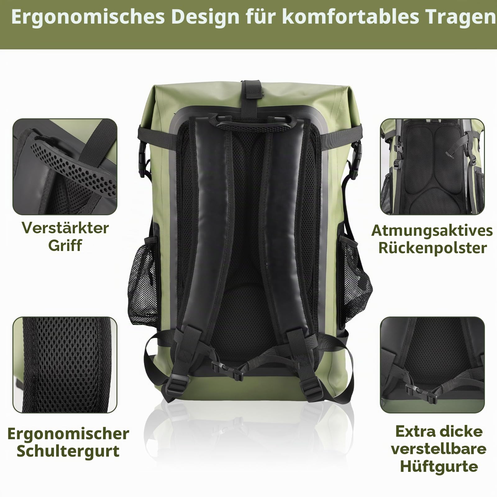 XREE 40-Liter Dry Bag, Militärgrün Waterproof Bag, Wasserdichter Beutel mit Rollverschluss für Outdoor-Aktivitäten wie Reisen, Wandern, Kajakfahren, Camping und Wassersport