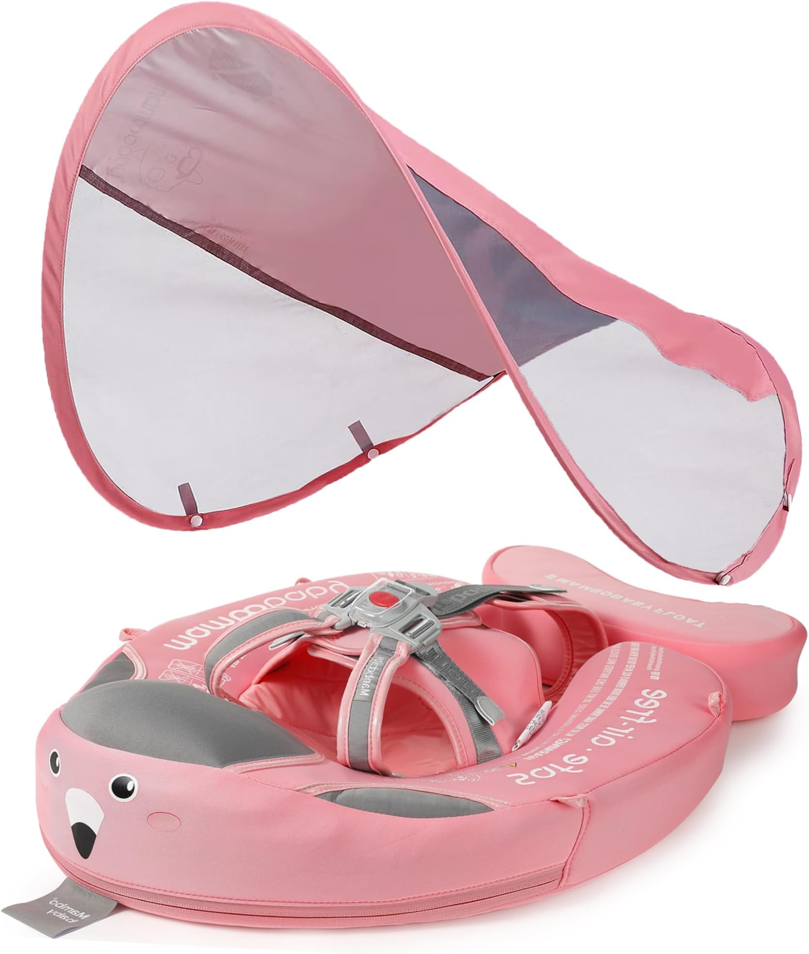 Mambobaby Float with Canopy Baby Swimming Float Non Inflatable Baby Pool Float with Upgraded Tail Removable Sun Canopy UPF 50+ for Toddler Infant 3-24 Months No Flip Over, Pink