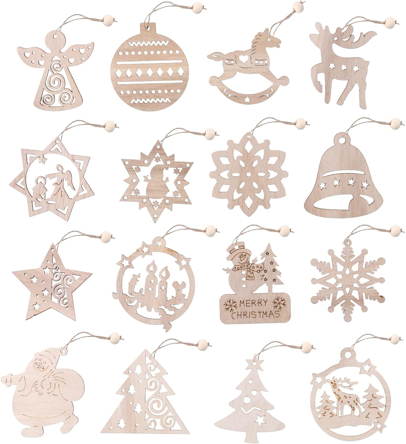 16pcs Wooden Christmas Tree Ornaments Set, Carved Hanging Craft Decorations, Cutouts Ornaments, Wooden Snowflakes, Snowman, Bell, Deer for Wedding, Christmas, Party, DIY Crafts 16pcs Wooden Christmas Tree Ornaments Set, Carved Hanging Craft Decorations, Cutouts Ornaments, Wooden Snowflakes, Snowman, Bell, Deer for Wedding, Christmas, Party, DIY Crafts