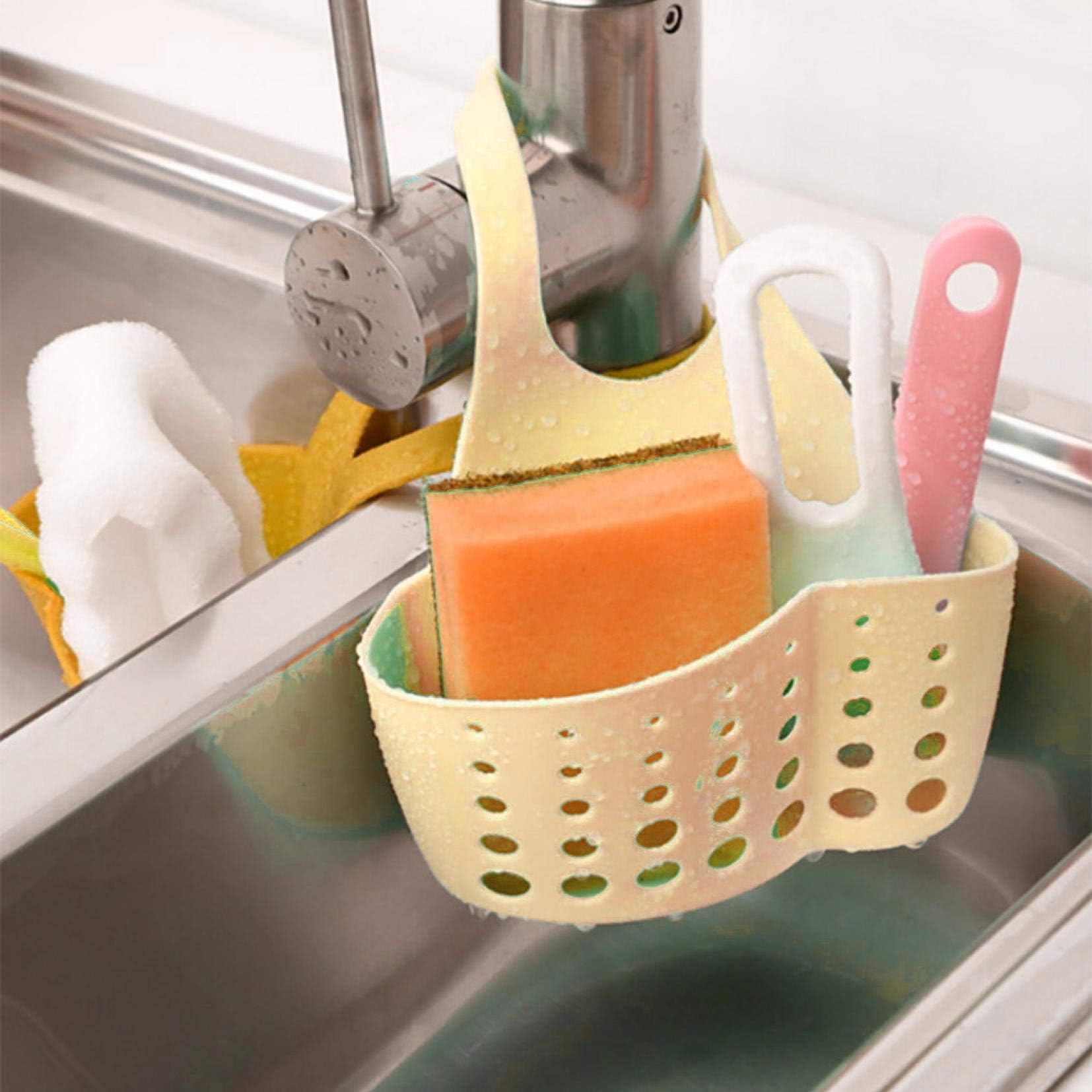 Snlaevx Portable Home Kitchen Hanging Bag Basket Sink Shelf Sponge Drain Rack Bathroom Holder Kitchen Storage Tool (Khaki)