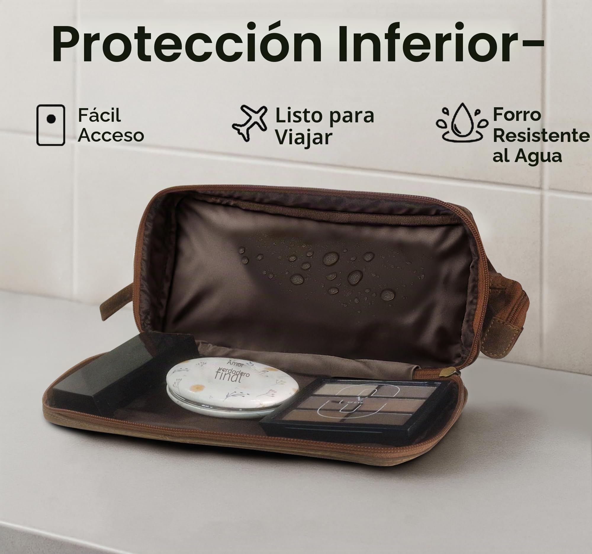 Neceser de Cuero para Hombres - Kit de Afeitado de Viaje - Organizador de artículos de tocador para Ducha de baño - Neceser de Maquillaje para Mujeres de Rustic Town