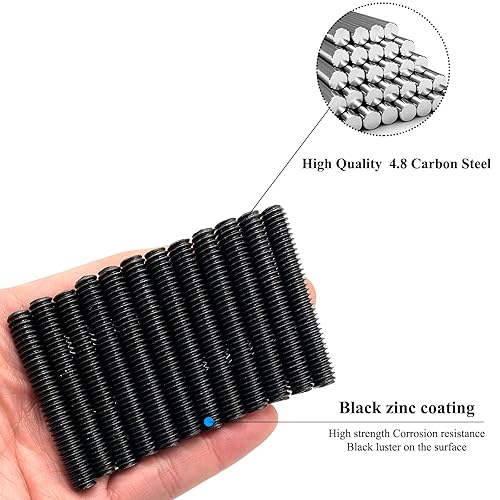 Miniatura 66 de 8 piezas de zinc plateado completamente roscado varilla de acero al carbono tornillo de rosca larga 5/16x3 para muebles jardín barandilla montaje