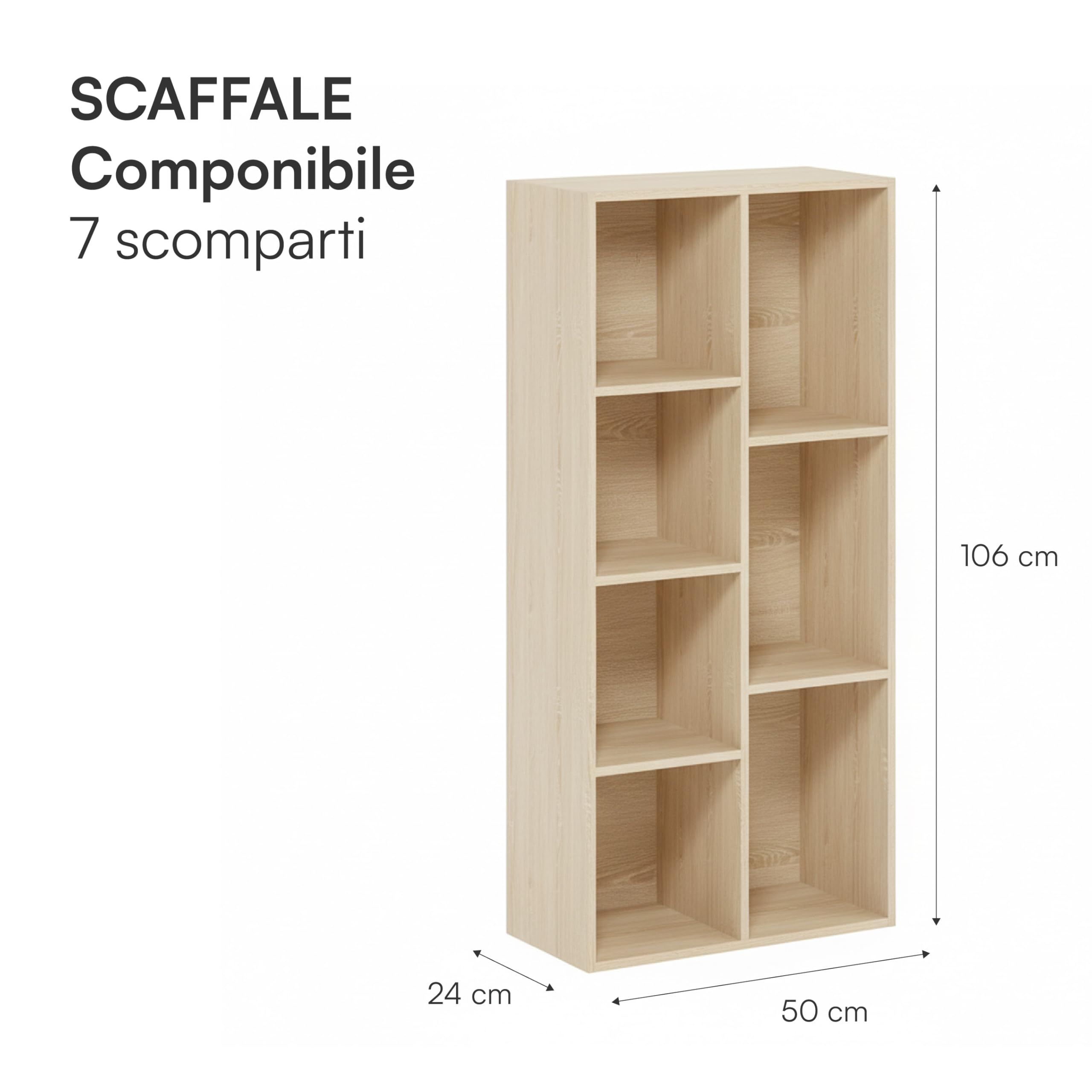 Baroni Home Librería de cubos modulares, estantería modular multiusos para salón, dormitorio y entrada, diseño moderno, montaje sencillo (natural 7 cubos)
