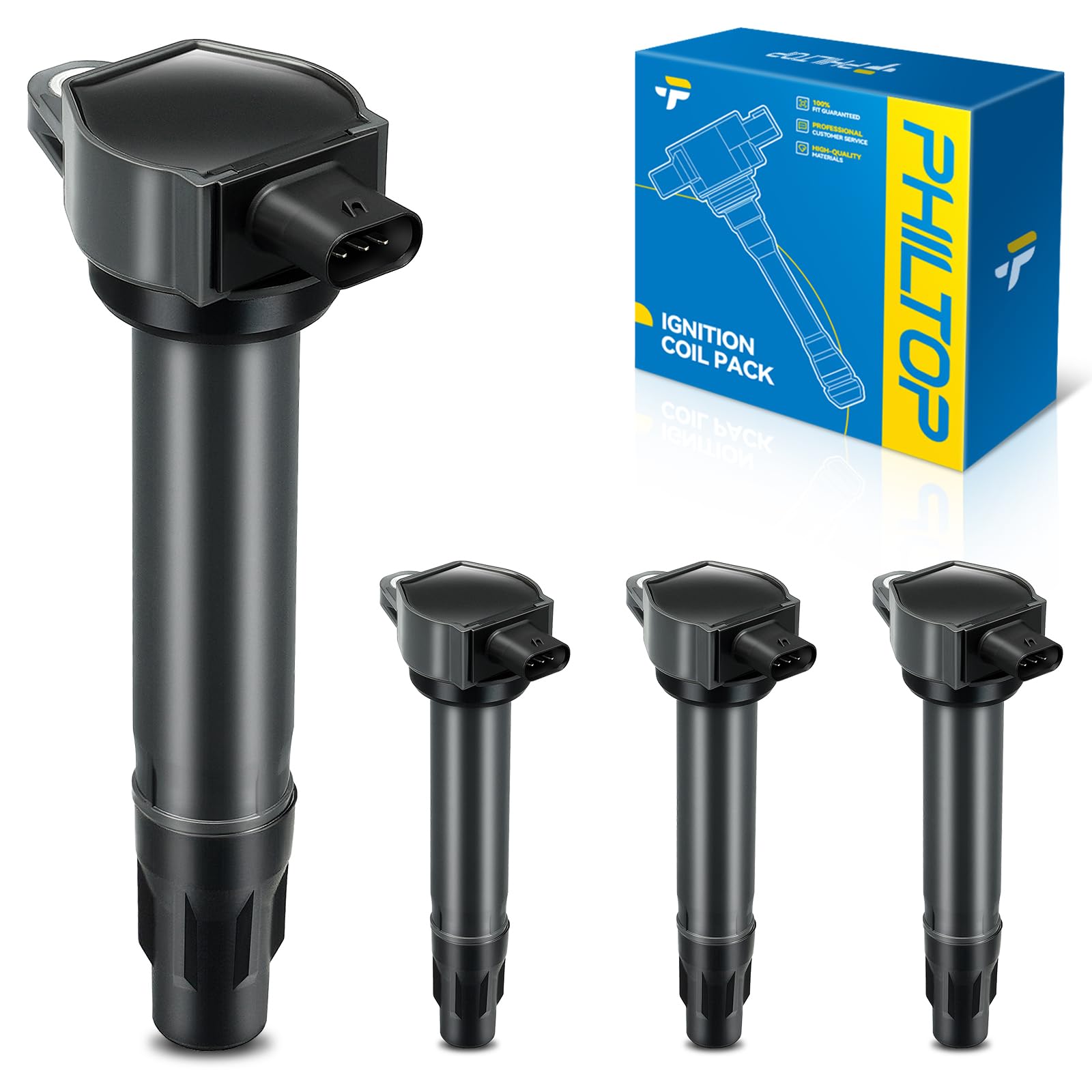 PHILTOP 4-Pack Ignition Coil UF557 Fit for Patriot Compass Journey Avenger | Jeep Patriot 2007-2017, Compass 2007-2017, Dodge Journey 2009-2020 2.4L, Avenger 2008-2014 2.4L, Caliber 2007-2012, Sebring