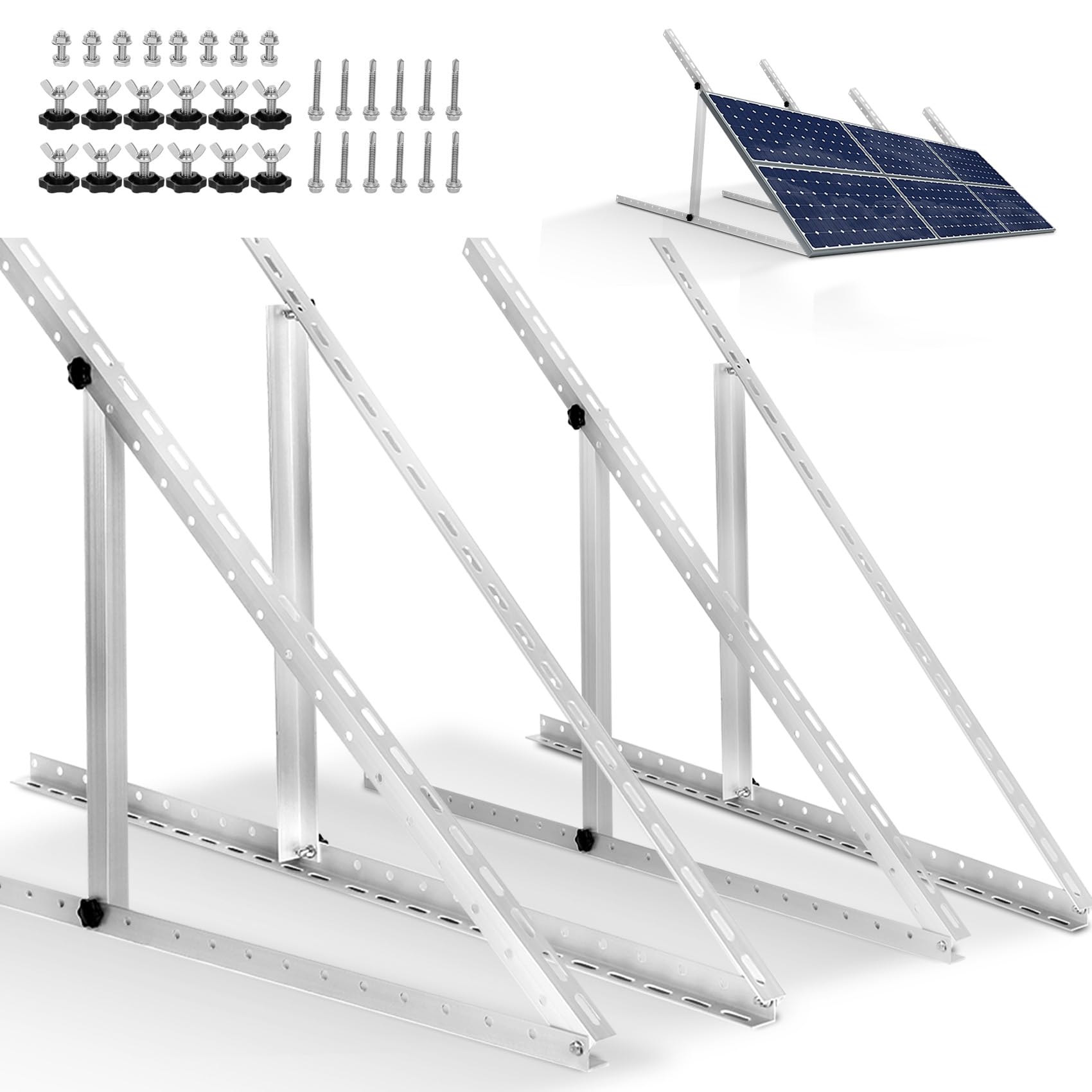 2 sets 45inch adjustable solar panel tilt mount brackets with foldable tilt legs for 45" panels | 2400pa windproof adjustable brackets kit for rv/roof/ground fits ecoflow/jackery/bougerv (heavy duty)