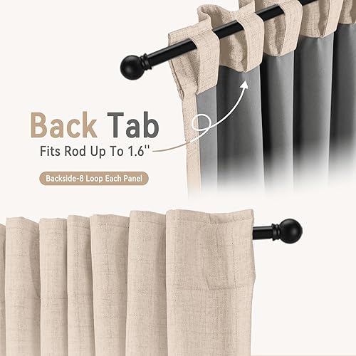 Miniatura 3 de 100% Blackout Shield Cortinas opacas con textura de lino de 63 pulgadas de largo, con pestaña trasera, bolsillo para barra, aislamiento térmico para