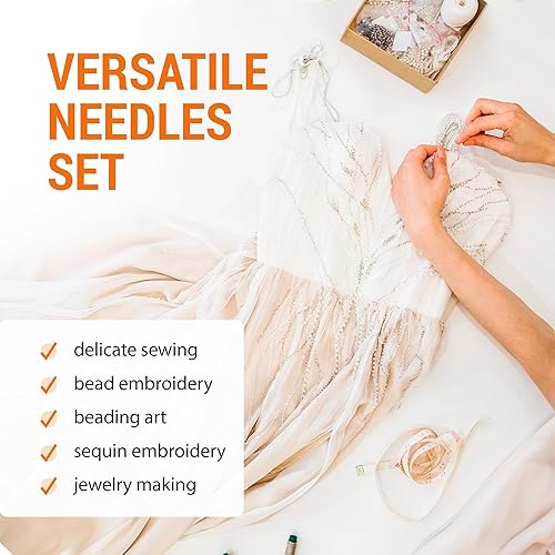 Miniatura 4 de 60 agujas rectas para cuentas con práctico tubo de almacenamiento, tamaño de 0.394-0.018 in (0.017 pulgadas), agujas de cuentas extrafinas  Bordado