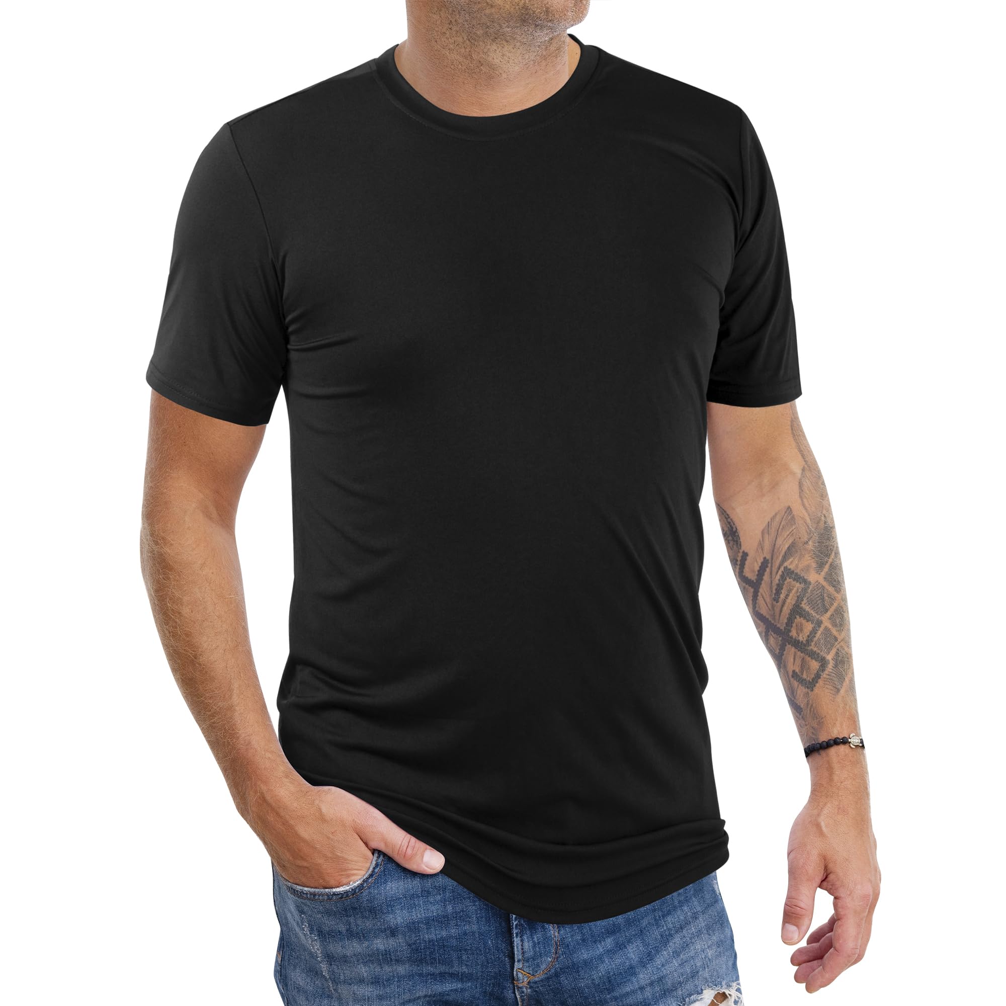 AJGAI2&5 Pack Men's Sports T Shirts,Crew Neck Breathable Quick-Dry Short Sleeve, Lightweight Tee for Athletic Running