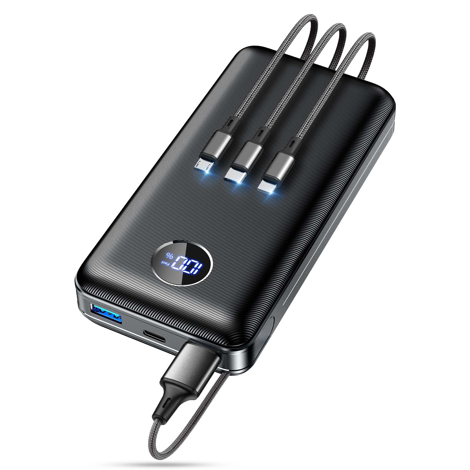 Portable Charger Power Bank - 60,000mAh Battery Pack, 22.5W Fast Charging Phone Charger Attached USB-C/iOS/Micro-USB Cable, Powerbank for iPhone 17 16 15 14 13 Samsung, for Travel Camping Essentials