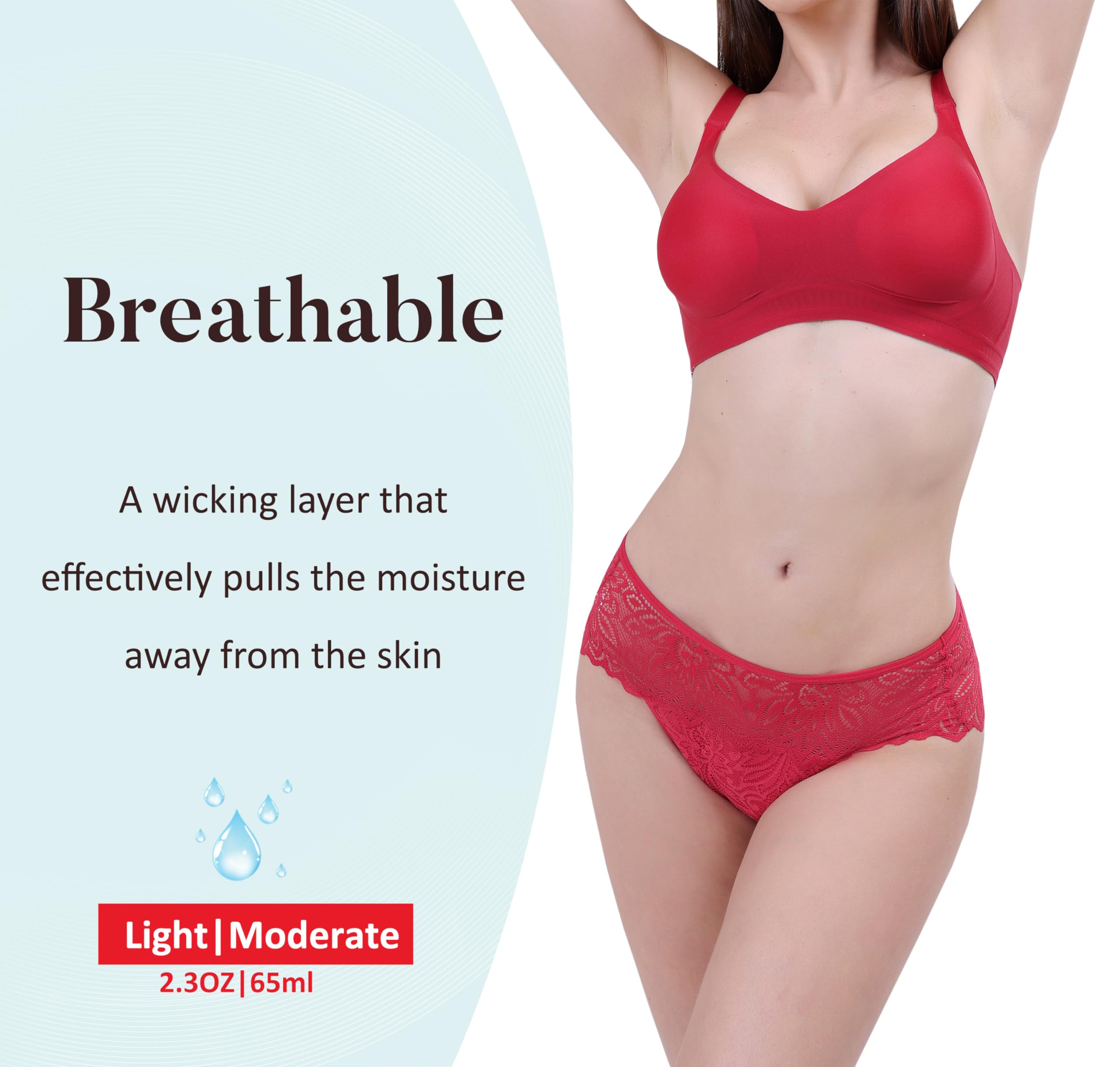 AIRCUTE Washable Absorbent Urinary Incontinence Underwear for Women, Seamless Bikini Lace Panty for Bladder leaks (X-Large, Red)