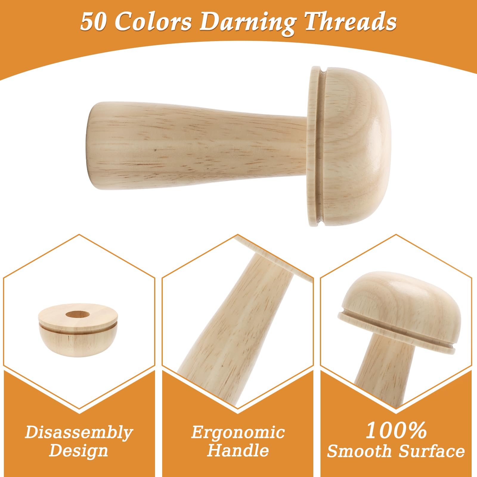 Windspeed Darning Mushroom for Socks Darner Kit Include 14 Hooks Speedweve Loom 9 Large Eye Needles 50 Colors Thread for DIY Handicraft Home Sewing Care - Image 4
