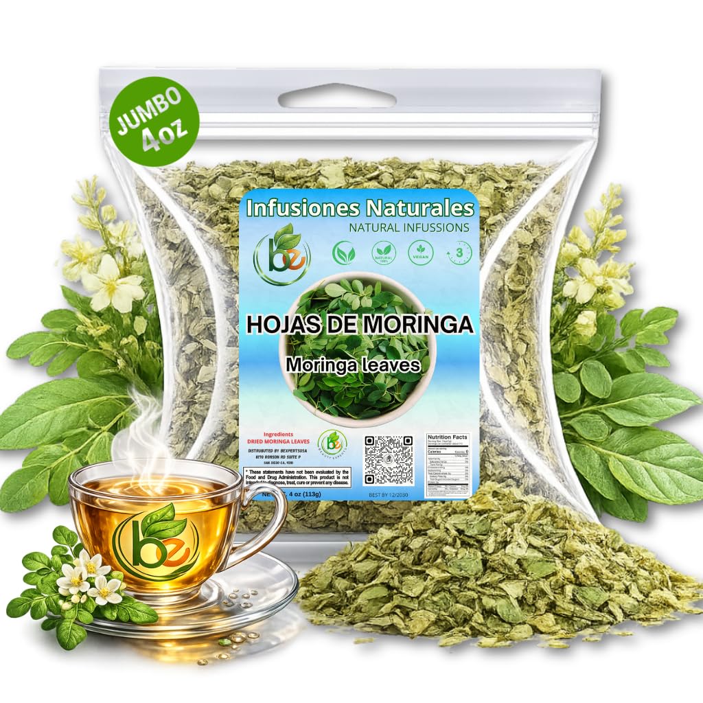 Moringa Leaf Tea – 4 oz (113 g) – 100% Natural Loose Leaf | Non-GMO, Vegan, Caffeine-Free Herbal Infusion – Dried Oleifera Leaves (Té de Hojas de Moringa) Authentic by BexpertsUSA